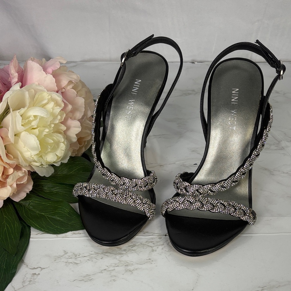 Nine West Black and Silver Embellished Heels women’s size 4 new without box